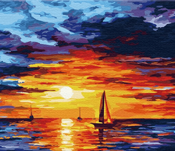 Malowanie po numerach – Zachód słońca na morzu