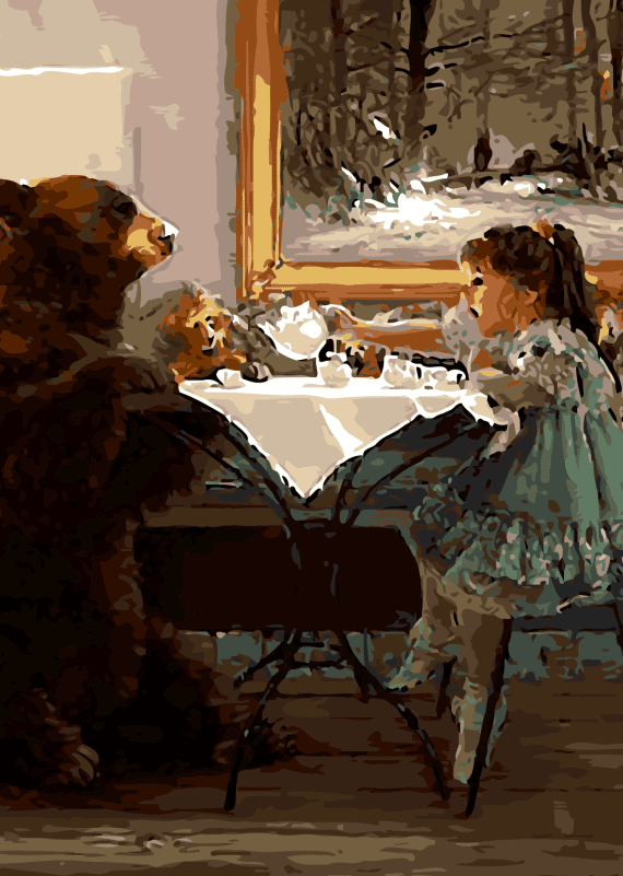 Malowanie po numerach – Kolacja z niedźwiadkiem – 40×50 rama